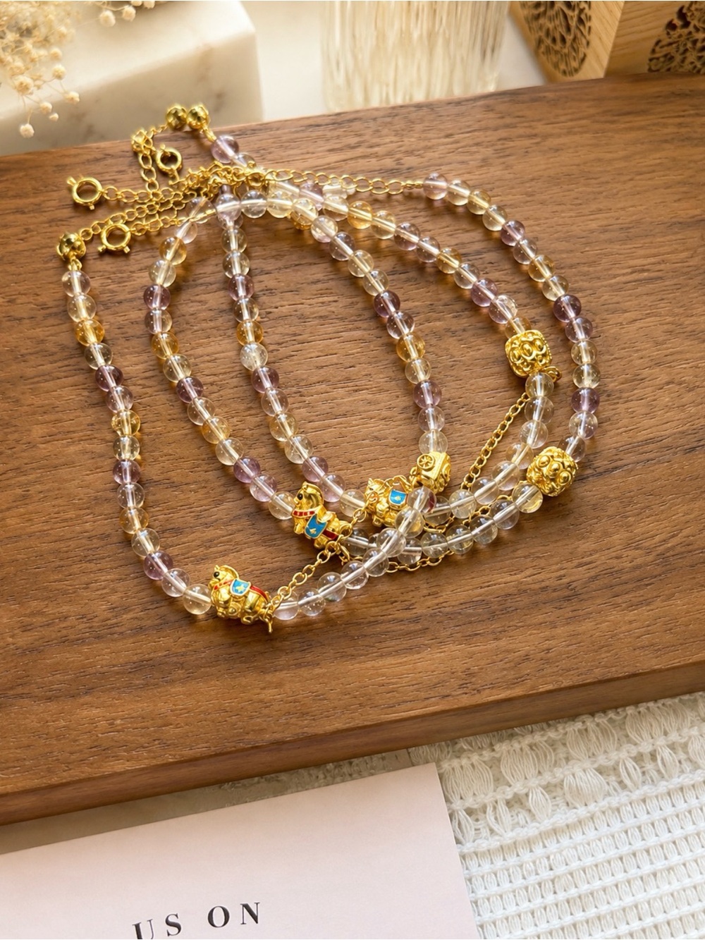 Natural Amethyst & Citrine Crystal Bracelet
